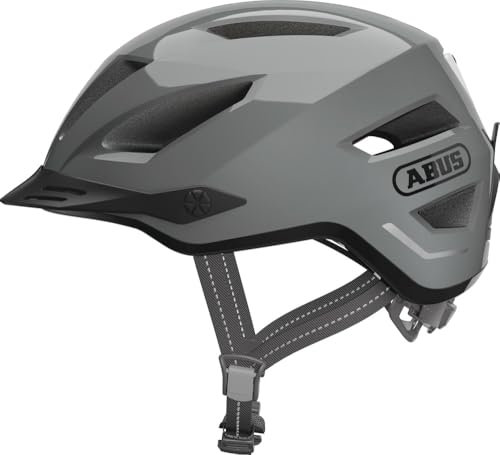 ABUS Stadthelm Pedelec 2.0 - Fahrradhelm mit Rücklicht und Regenhaube - für den Stadtverkehr - Damen Herren - Grau, Größe S, Grau (race grey), S (51-55 cm)