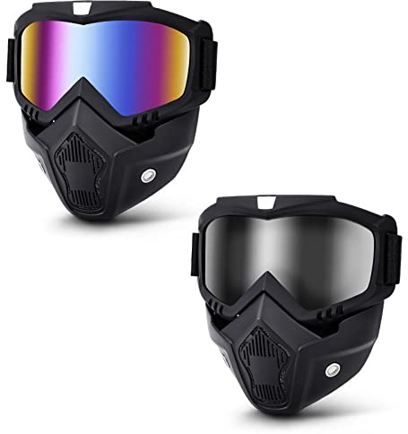 SHUOLIYAN 2 Pieces Motorcycle Goggles - Dirt Bike Goggles with Removable Face Shield, Motocross Goggles Paintball, and Airsoft Mask for Men, Women, Youth(Color + Gray)