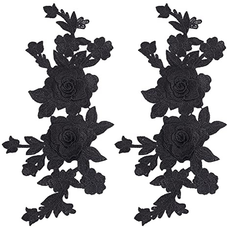 GORGECRAFT 2 PZ Nero Ricamato Applicazioni Floreali Boho Love Vintage Rose Cucire su Toppe Retro Fiore Coppia Ornamento in Poliestere per Abito da Sposa Cappello Borsa Jeans Scarpe Abbigliamento