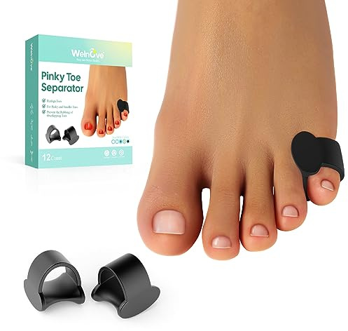 Welnove Pinky Toe Separator, 12 Pcs Black Gel Toe Spacers Bunion Corrector for Feet Women and Man, Little Toe Cushions for Curled Overlapping