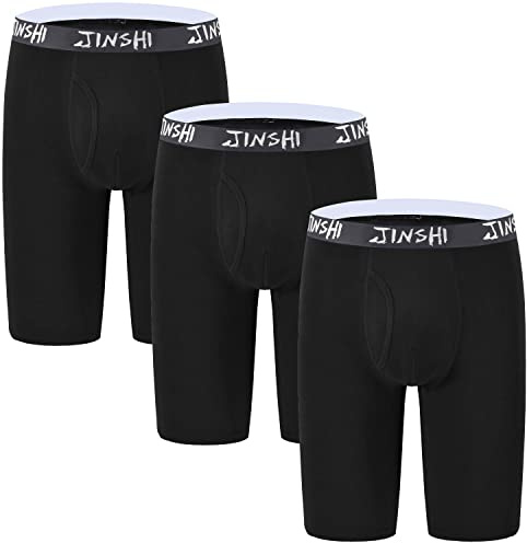 JINSHI Boxer Homme sous-vêtement Doux Bambou Long Caleçons Sport Slip Confort Trunk Microfibre Jambe Extra-Longue Lot de 3 Noir XXL