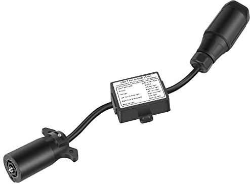 Tooteeru USA to European Trailer Light Converter 7 Way Flat Socket (US Vehicle) to 13-Pin Round Plug (EU Trailer)