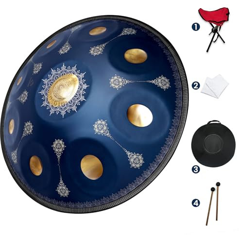 GLADFRESIT Handpan 22-inch, 9 notes, Palace Blue, tuned to 432Hz, comes with a handpan backpack, stand, two mallets, and cleaning cloth. (Hofblau, 9-432Hz)