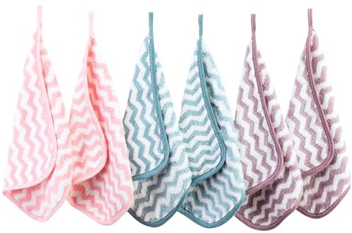 PHOGARY Mikrofaser Waschlappen Gesicht für Schonende Gesichtsreinigung, 6 Stück Quadrat Abschminktücher Waschbar Microfaser Putztuch, Mini Handtücher Gesichtshandtücher (20x20cm, Gestreift)