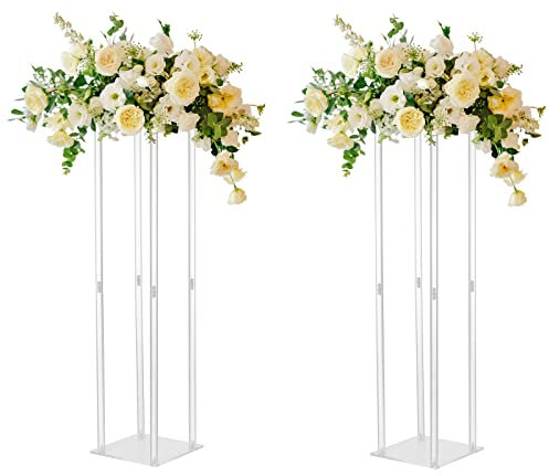Flor de Camino de Acrílico para Boda, Soporte de Flor Decorativo de Acrílico, Soporte de Centro de Mesa Geométrico de Mesa de Boda, Soporte de Flor de Columna de Jarrón de Cubo (A)