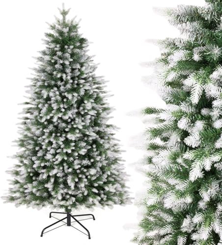 Árbol de Navidad Artificial de 180CM en PE & PVC, 1000 Puntas de Ramas, Nevado, Montaje Fácil, Bisagras de Metal & Base Plegable, Árbol de Navidad para Oficina, Tienda, Fiesta, Decoración Navideña