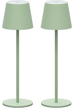 Klighten 2 Stück LED Dimmbare Akku Grün Tischlampe Kabellose, Wiederaufladbar Warme Lichtfarbe 3000K Tischleuchte Für Innen und Aussen mit USB-C, Aluminium, IP54 Wasserdichte
