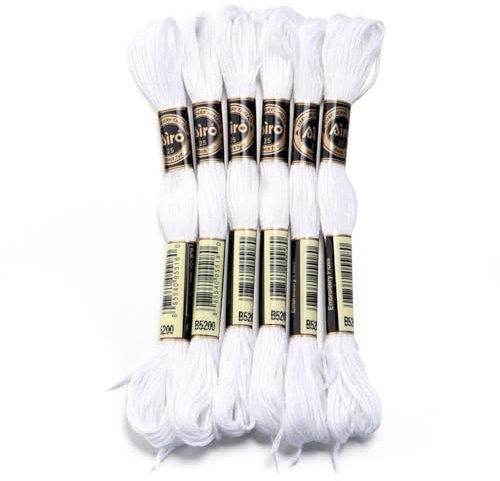 Wisafory 6 Stück Stickgarn Set Kreuzstich Fäden Set aus Polyester Stopfgarn Freundschaftsbänder Floss Embroidery Thread Perlgarn für Kreuzstich-Projekte Stickerei Flechten Bastelseide, 8M Weiß