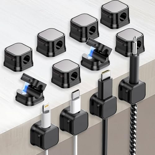 LOCCY Clips Câble, 12 Pièces Organisateur de Câbles Magnétique Auto-adhésif Support de Câbles Clips Rangement de Câble pour Bureau pour Bureau, Table de Nuit, Câbles de Chargement, HDMI, USB (Negro)