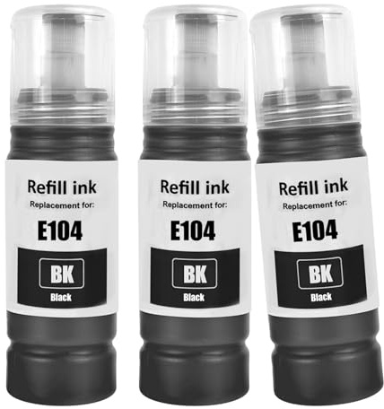 LAIPENG 104 Inchiostro Compatibile per Epson 104 ET-2710 ET-2711 ET-2712 ET-2714 ET-2715 ET-2720 ET-2721 ET-2726 ET-2810 ET-2815 ET-2820 ET-2821 ET-2825 ET-2826 ET-4700 Stampante (3 Nero)