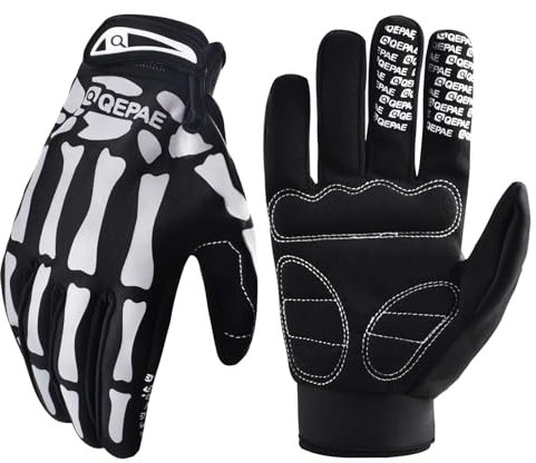 Azarxis Guantes Esqueleto Reflectantes para Hombre y Mujer, Guantes de Ciclismo Antideslizantes para Ciclismo, Motociclismo, Halloween, Cosplay y Fiesta (Blanco Reflectante, L)