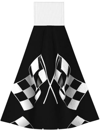 MDATT Schwarz-weiße Formel karierte Flaggen Muster hängende Krawatte Handtücher Küche Handtuch saugfähiges Wischtuch für Küche Badezimmer