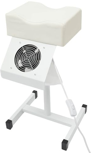 Silla de pedicura con extracción de polvo, reposapiés, altura regulable, silla cosmética con ventilador, accesorios para manicura y cuidado de los pies, de metal y PVC, color blanco