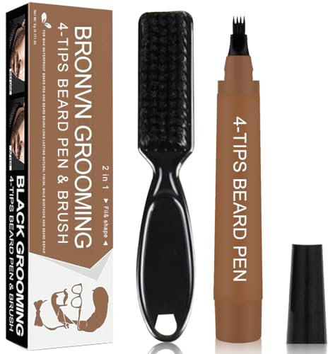 Beard Filler Pencil, Beard Filling Pen Kit, Bartfüllerstift mit Bartbürste, Effektive Verbessern Gesichtshaar Bartstift für Schnurrbart & Augenbrauen, mit1 Bartbürste (Dunkelbraun)