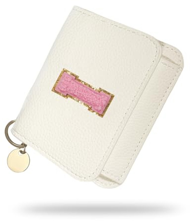 JEKUGOT Girls Wallet, White Ladies Wallet for Teen Girls with 5 Card Slots, Personalized Initials Purses Gift for Women, Birthday, Christmas, Traveling (I)