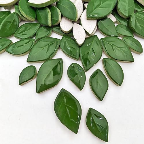 500 g Blattförmige Keramik-Mosaikfliesen, Keramik-Mosaikstücke für Handwerk, Heimdekoration oder Bastelarbeiten, Mosaikherstellung (Dunkelgrün)