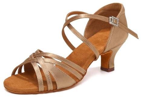 Uonpie Latin Ballroom Dance Shoes for Women Open Toe Salsa Shoes 2 Inch Heel,Beige,39EU/6,5UK