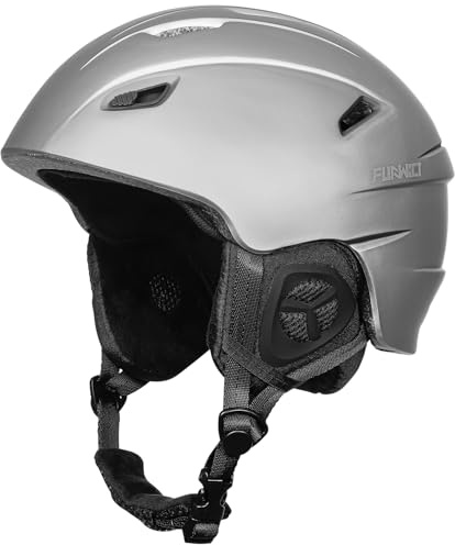 FUNWICT Casco da sci per uomo e donna, regolabile, con 12 aperture di ventilazione, fodera interna rimovibile e cuscinetti auricolari, casco da snowboard leggero per sport invernali (argento, L: 59-61