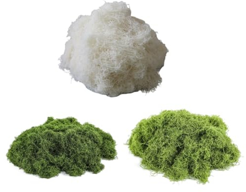 OIXEY 150G Muschio Stabilizzato,Muschio Finto Per Decorazioni,Finto Muschio Per Decorazioni Presepe, Modellismo, Parete, Terrario(50G Verde Scuro + 50G Verde Chiaro+50G Bianco)