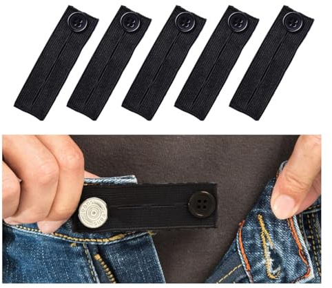 Waltonalice 5 stycken byxförlängning set elastisk midjeförlängning, knappförlängning, justerbar midja, midjeförlängning, knäppning, knappförlängning för byxor, shorts, jeans, svart