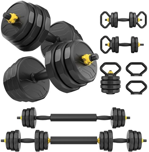 FEIERDUN 20/25/30/40kg 5 En 1 Kit Haltères Musculation, Poids Réglable, Support pour Pompes, Disque Musculation Dumbbells Barres Pour La Salle De Sport, Musculation pour Hommes et Femmes