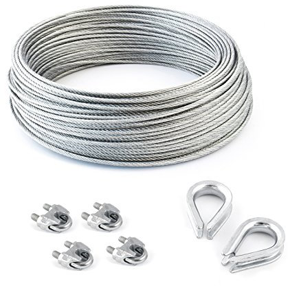 100m DRAHTSEIL SET 4/5mm 6x7 PVC+FC + 4 x SEILKLEMMEN 5mm DIN 741 + 2 x KAUSCHE 6mm verzinkt Stahlseil Forstseil Seil Draht Stahl für Drahtseil Seilöse Seil mit Öse Drahtseilklemmen Drahtseil Drahtseilklemme Klemme Anschlagseil