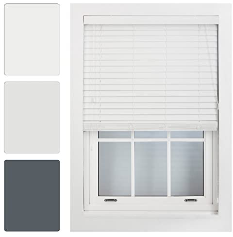 FURNISHED Window Venetian Blinds Faux Wood Venetian Blind 50mm Made to Measure, White Up To 120W x 150H cm