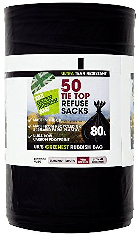 The Green Rubbish Bag 50 Tie Top Refuse Sacks