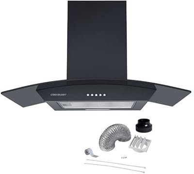Cookology CGL700BK/A Energy A Rated 70cm Smoked Curved Glass Chimney Cooker Hood & Ducting Kit - Black
