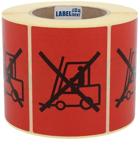 Warnetiketten 74 x 105 mm - Paket Aufkleber durchgestrichener Stapler - keinen Gabelstapler ansetzen - 1.000 Versandaufkleber auf 1 Rolle(n), Papier