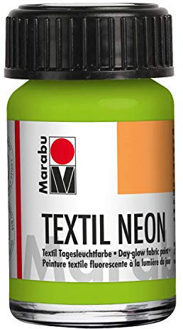 Marabu 17110039365 - Textil Neon grün 15 ml, fluoreszierende, intensive Tageslichtfarbe, Wasserbasis, geruchsneutral, speichelecht, weicher Griff, leuchtet im Schwarzlicht, für helle Textilien