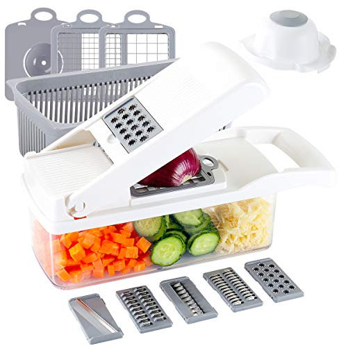 Ourokhome Vegetable Chopper Mandoline Slicer - Salad Chopper and Food Dicer with 8 Blades - Vegetable Cutter for Veggie, Onion, Veg, Potato, Ginger- Kitchen Tools & Gadgets (White)