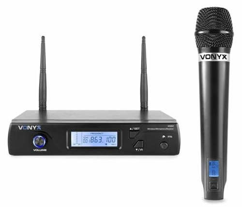 Vonyx WM61 - Microphone sans Fil UHF, 16 Canaux, Micro sans Fil, Idéal pour Karaoké, Conférences et Présentations