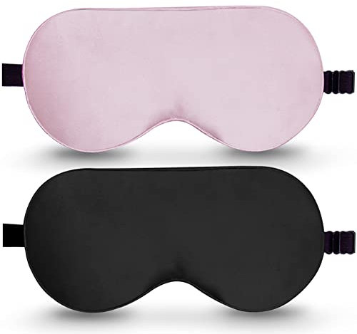 BeeVines Sleep Mask, 2 Pack 100% Real Natural Pure Silk Eye Masks with Adjustable Strap for Sleeping, Mulberry Silk Eye Sleep Shade Cover, Block Light Reduces Puffy Eyes Traveling Gifts