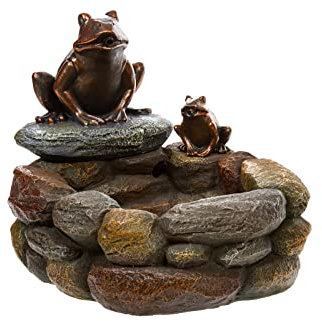 Zimmerbrunnen mit LED Leuchten, 33cm hoch, Springbrunnen für Innen und Außen in verschiedenen Designs, Frosch, Elfe, Kinder, Krüge (Brunnen 15 Frosch)