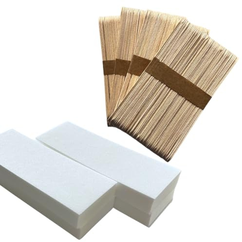 Vanity UK 400 Pcs Wax Strips & Spatulas Combo Kit - Complete with 200 Paper Waxing Sheets + 200 Wooden Applicator Sticks for Body Hair Removal
