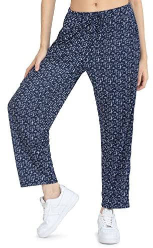 Kendindza - Pantaloni estivi da donna, lunghi, leggeri, per il tempo libero, con fiori in cotone
