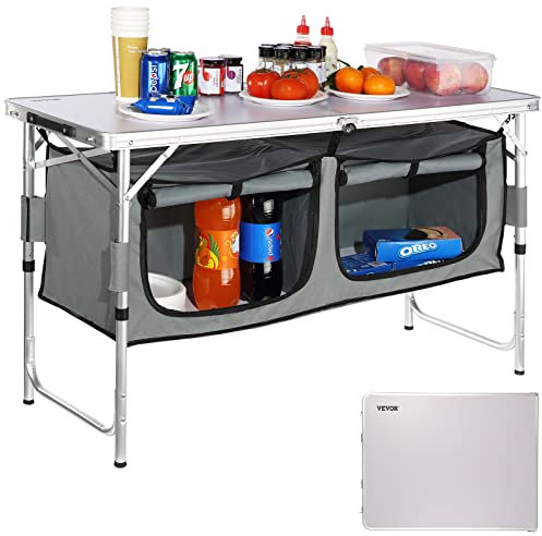 VEVOR Campingküche, Campingschrank faltbar mit Tragetasche, 3 verstellbare Höhen, für Picknicks im Freien, Grillabende, Camping, Reisen mit dem Wohnmobil