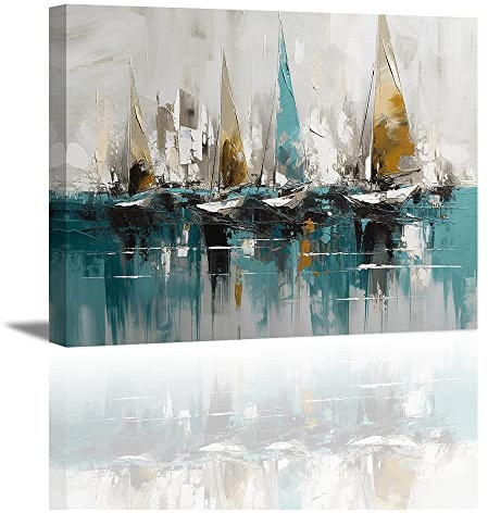 PIY PAINTING Quadro su Tela Stampa Barca Astratta Quadri Moderni Immagine Pittura Dipinto su tela con telaio interno in legno per Cucina Camera da letto Ufficio Ristorante Bar (1 pezzo 40x30 cm)