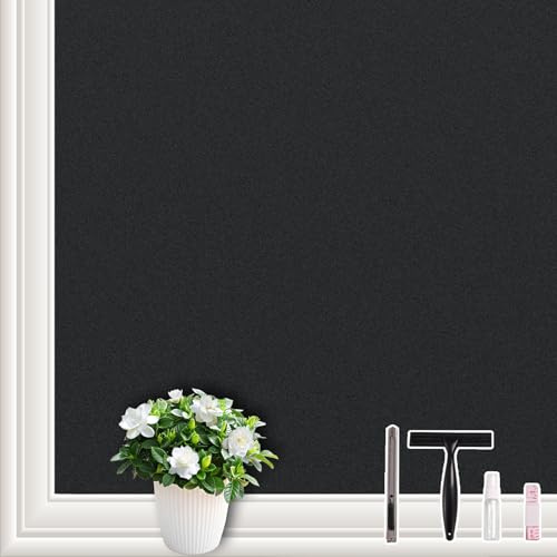 NINETREX Blackout Window Privacy Film,Darkening Window Tint Black Opaque Covering 100% Light Blocking Static Cling Sticker for High Privacy,（17.5 x 78.7inch,Black）