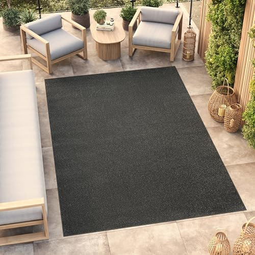 TAPISO Mono Teppich Kurzflor Indoor Outdoor UV-beständig Dunkelgrau Einfarbig Wohnzimmer Schlafzimmer Kinderzimmer Modern Design ÖKO-TEX 200 x 300 cm