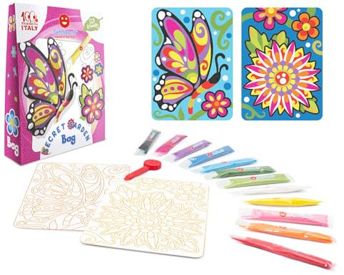 Sabbiarelli Sand-it For Fun - Bag Secret Garden, Mini-set Créatif de Sand Art pour Adolescents et Adultes : 12 Sachets de Sable Coloré et 2 Feuilles A6 Jardin Secret - Idée Cadeau