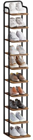 Hzuaneri Vertikales Schuhregal, 10-Stockige Schuhregale, Schuhturm für kleine Räume, Freistehend, Verstellbar, Platzsparend, Braun und Schwarz SR11201B