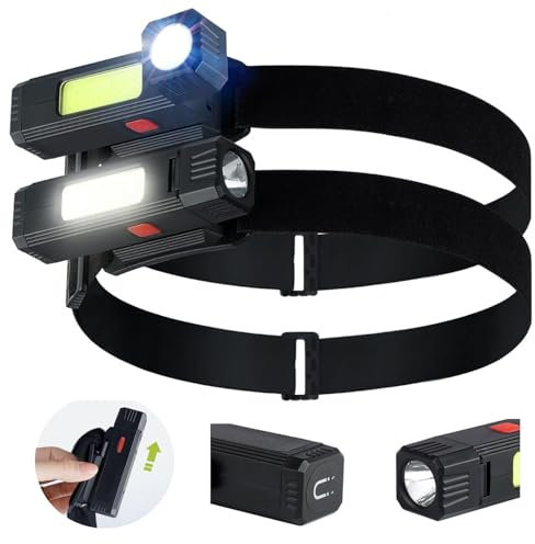 Lanlelin 2 Stück Mini LED Stirnlampe, USB Wiederaufladbare Taschenlampe Stirnlampen mit Rotlicht, 3 Lichtmodi Wasserdichte Kopflampe Taschenlampe mit Stirnband für Campen, Laufen, Notfälle