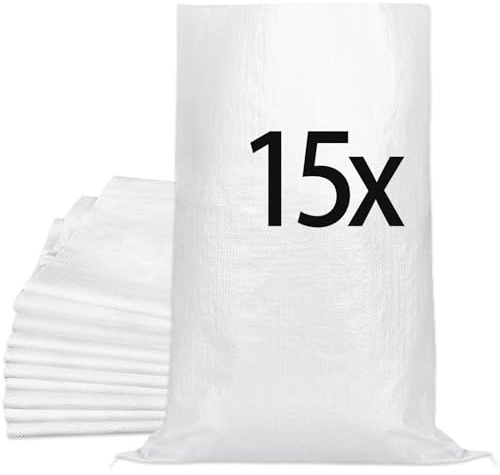 MAILEKT 15 Bolsas de Rafia para Escombros - 60x100 cm. Ideal para Residuos de Construcción, Desechos Vegetales, Hojas, Cereales, control de Inundaciones, Madera y Piensos. Resistentes y Versátiles