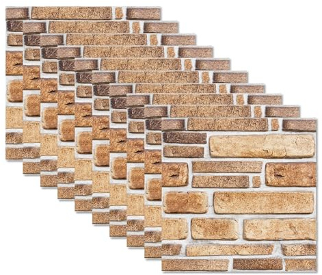 duisoad 10 Piezas Paneles de Pared de Ladrillo, Paneles de pared 3D para Decoración Papel Pintado 3D Ladrillo para Salón, Recibidor, Oficina, Decoración de Paredes