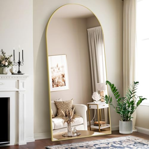 NIMURY NASSYOU Specchio da Terra, 192 x 85 cm Specchio ad Arco con Cornice in Alluminio Oro per Bagno, Camera da Letto, Ingresso e Corridoio