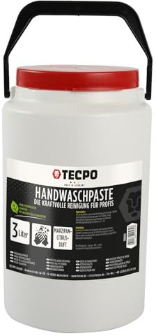 TECPO Handwaschpaste 3 Liter Handreiniger Hautpflege Reinigungspaste hautschonend Reinigung Seife gegen starke hartnäckige Verschmutzungen wie Öl, Fett, Kfz und Werkstatt