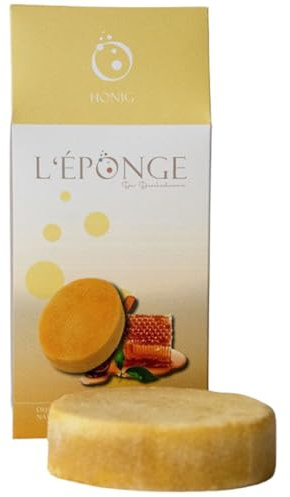 L'ÉPONGE - Spugna da doccia al miele | Innovativa spugna da bagno 4 in 1 con sapone naturale schiumoso, profumo intenso e delicato effetto esfoliante, spugna naturale fino a 30 lavaggi