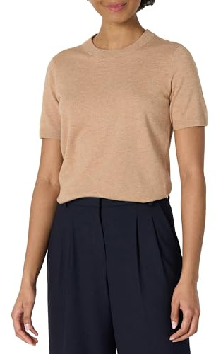 Amazon Essentials Women's Regular-Fit Short-Sleeve Pullover Jumper, Camel Heather, L